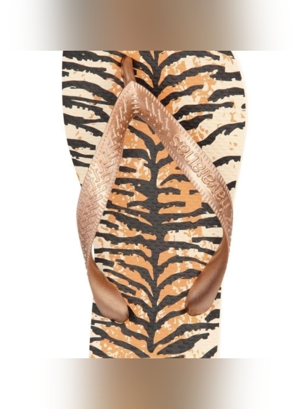 Havaianas 11/12 Top Animal Flip-Flop Sandals Tiger Print Gold Rose NWT - Picture 7 of 8